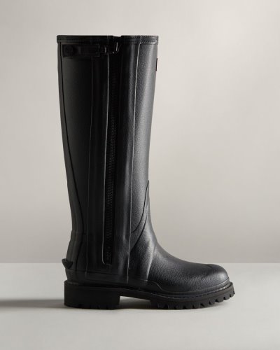 Hunter Balmoral Commando Rubber Zip Hohe Rain Boot Hohe Regenstiefel Damen Schwarz Deutschland | BXI2711