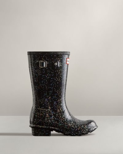 Hunter Giant Glitter Rain Boot Kurze Regenstiefel Kinder Schwarz Deutschland | 7EO6XT9