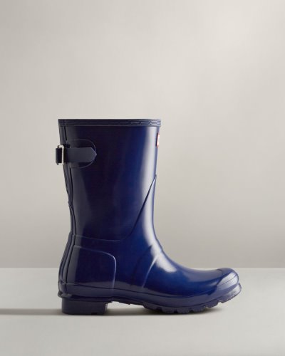 Hunter Kurzes Back Adjustable Gloss Rain Boot Verstellbare Regenstiefel Damen Blau Deutschland | JO94OGO