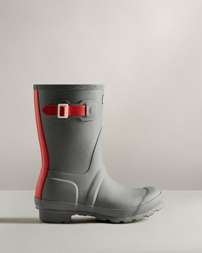 Hunter Kurzes Insulated Rain Boot Kurze Regenstiefel Damen Grau Rot Deutschland | CEN06IJ