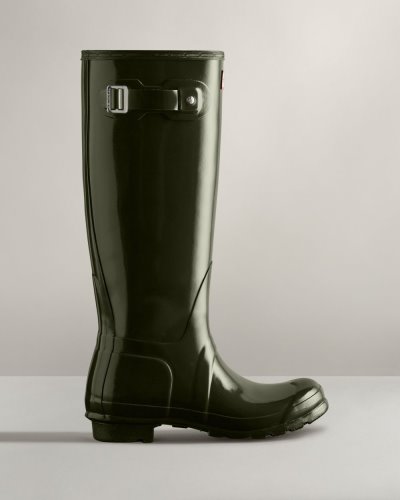 Hunter Original Hohe Gloss Rain Boot Hohe Regenstiefel Damen Dunkelolivgrün Deutschland | A055B45