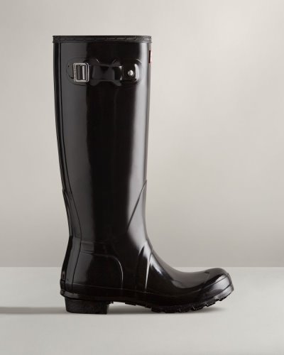 Hunter Original Hohe Gloss Rain Boot Hohe Regenstiefel Damen Schwarz Deutschland | RGMSG30