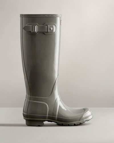 Hunter Original Hohe Gloss Rain Boot Hohe Regenstiefel Damen Grau Deutschland | UBLHQ6Z