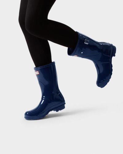 Hunter Original Kurzes Gloss Rain Boot Kurze Regenstiefel Damen Navy Deutschland | CI15FD9