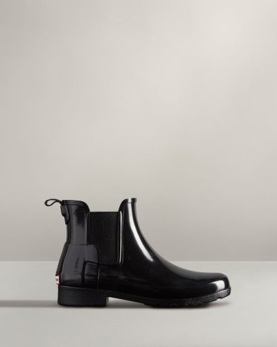 Hunter Refined Gloss Slim Fit Chelsea Boot Chelsea Stiefel Damen Schwarz Deutschland | GOXTV9P