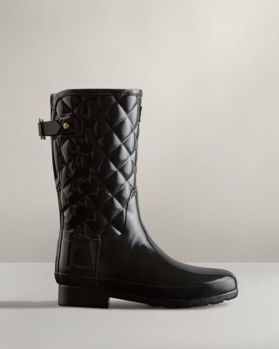 Hunter Refined Slim Fit Adjustable Quilted Kurzes Rain Boot Verstellbare Regenstiefel Damen Schwarz Deutschland | 4WPZM22