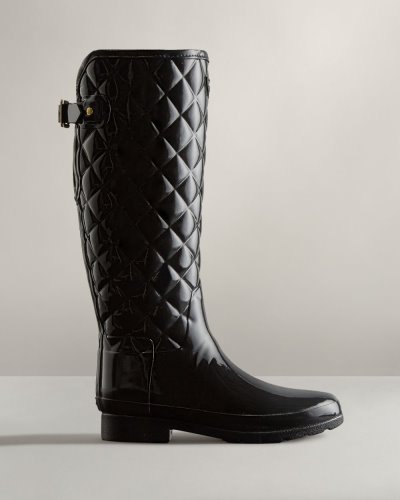 Hunter Refined Slim Fit Adjustable Quilted Hohe Rain Boot Verstellbare Regenstiefel Damen Schwarz Deutschland | NY35SR4