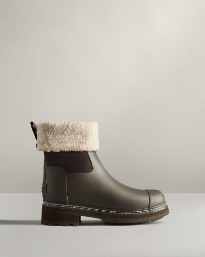 Hunter Refined Stitch Roll Top Sherpa Boot Winterstiefel Damen Olivgrün Deutschland | 33B8ZW5