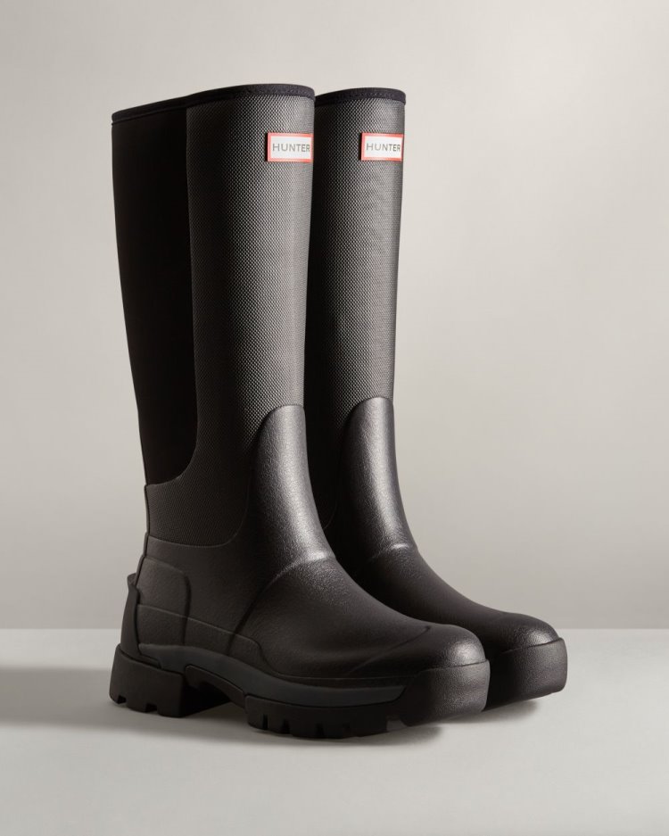 Hunter Balmoral Field Hybrid Hohe Rain Boot Hohe Regenstiefel Damen Schwarz Deutschland | L1RZFXN