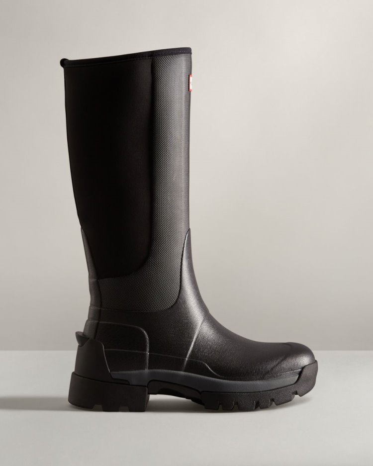 Hunter Balmoral Field Hybrid Hohe Rain Boot Hohe Regenstiefel Damen Schwarz Deutschland | L1RZFXN