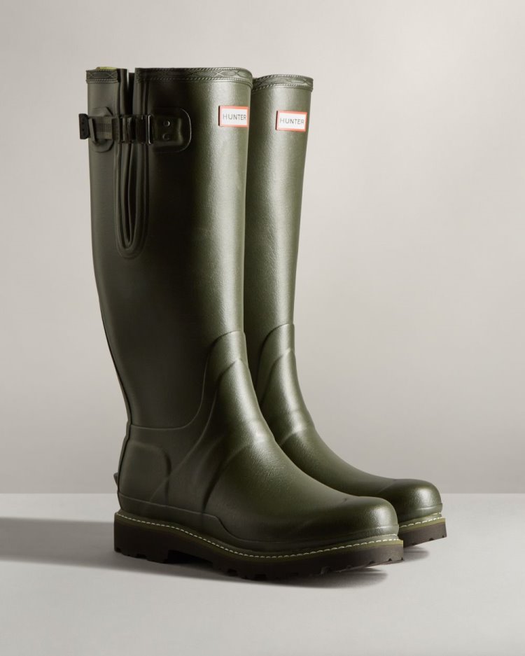 Hunter Balmoral Side Adjustable Rain Boot Verstellbare Regenstiefel Herren Dunkelolivgrün Deutschland | SPSTE4U