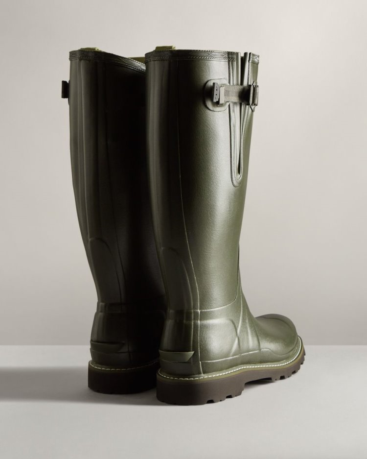 Hunter Balmoral Side Adjustable Rain Boot Verstellbare Regenstiefel Herren Dunkelolivgrün Deutschland | SPSTE4U