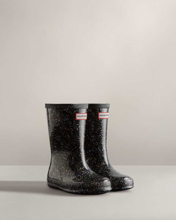 Hunter First Klassische Giant Glitter Rain Boot Kurze Regenstiefel Kinder Schwarz Deutschland | XIEFNDL