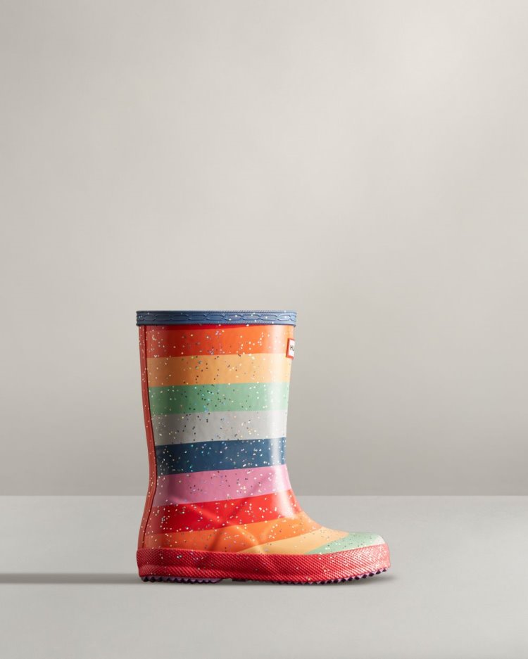 Hunter First Klassische Glitter Rainbow Rain Boot Kurze Regenstiefel Kinder Mehrfarbig Deutschland | ZGTTUKN