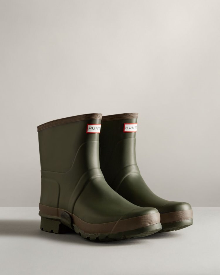 Hunter Gardener Kurzes Rain Boot Kurze Regenstiefel Herren Dunkelolivgrün Braun Deutschland | 8GGTZ9E