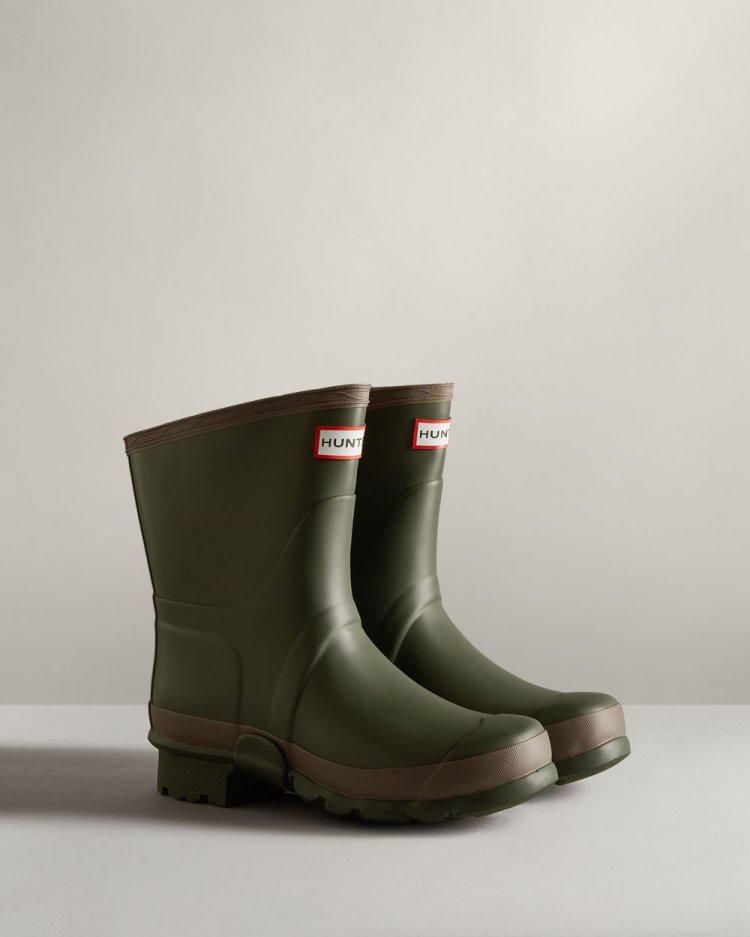 Hunter Gardener Kurzes Rain Boot Kurze Regenstiefel Damen Dunkelolivgrün Braun Deutschland | H2RGRJ4