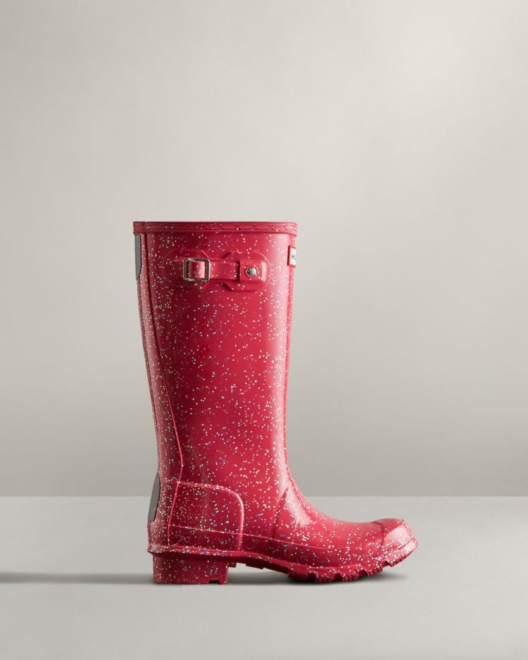 Hunter Giant Glitter Rain Boot Hohe Regenstiefel Kinder Rot Deutschland | O6HZD2P