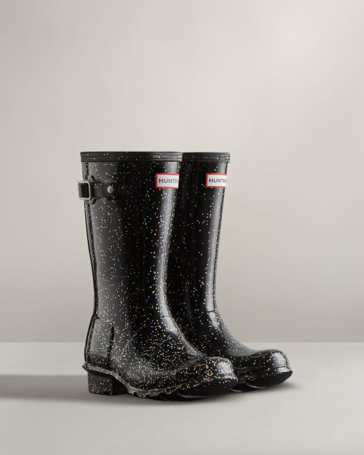 Hunter Giant Glitter Rain Boot Kurze Regenstiefel Kinder Schwarz Deutschland | 7EO6XT9