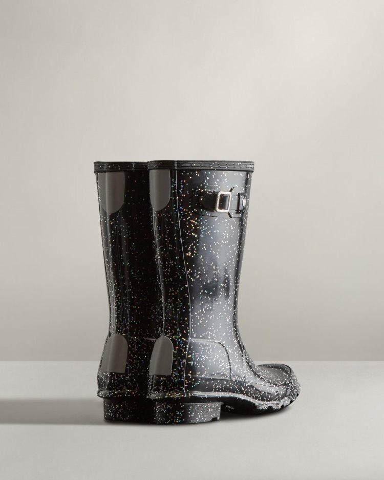 Hunter Giant Glitter Rain Boot Kurze Regenstiefel Kinder Schwarz Deutschland | 7EO6XT9