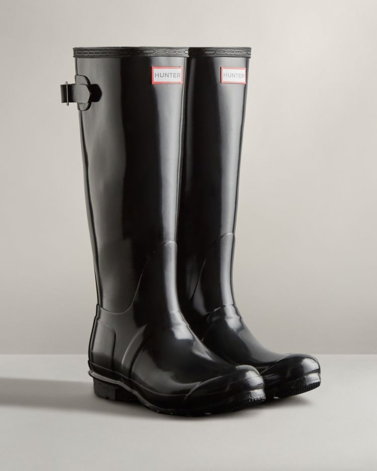 Hunter Hohe Back Adjustable Gloss Rain Boot Verstellbare Regenstiefel Damen Schwarz Deutschland | 3AQBB0A