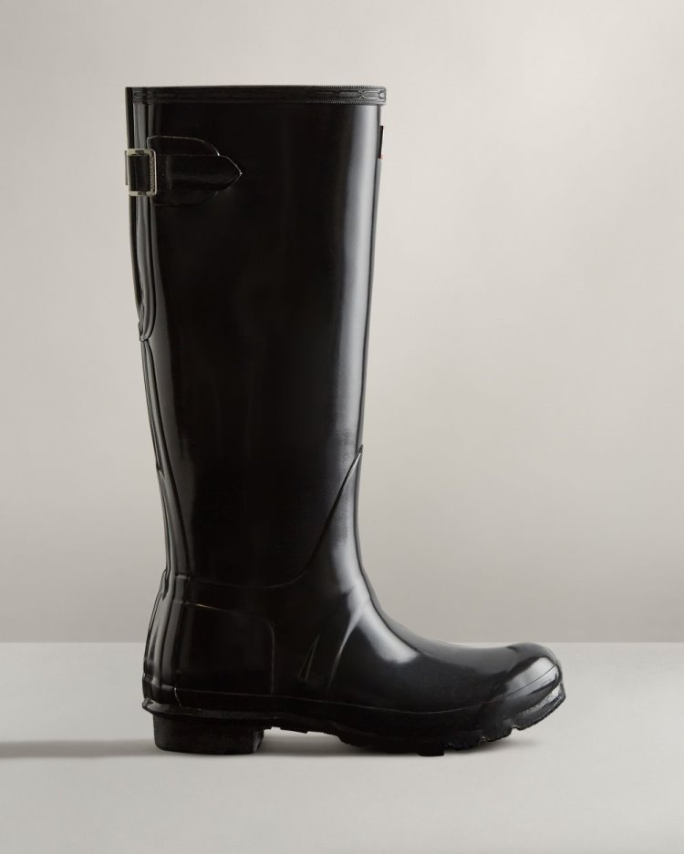 Hunter Hohe Back Adjustable Gloss Rain Boot Verstellbare Regenstiefel Damen Schwarz Deutschland | 3AQBB0A