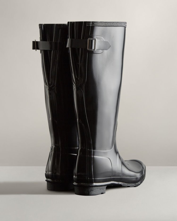 Hunter Hohe Back Adjustable Gloss Rain Boot Hohe Regenstiefel Damen Schwarz Deutschland | 9TZ9AI7