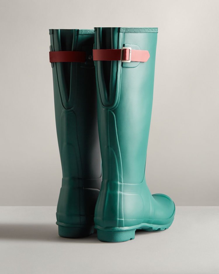 Hunter Hohe Back Adjustable Rain Boot Hohe Regenstiefel Damen Blau Rosa Deutschland | BXGYAUZ