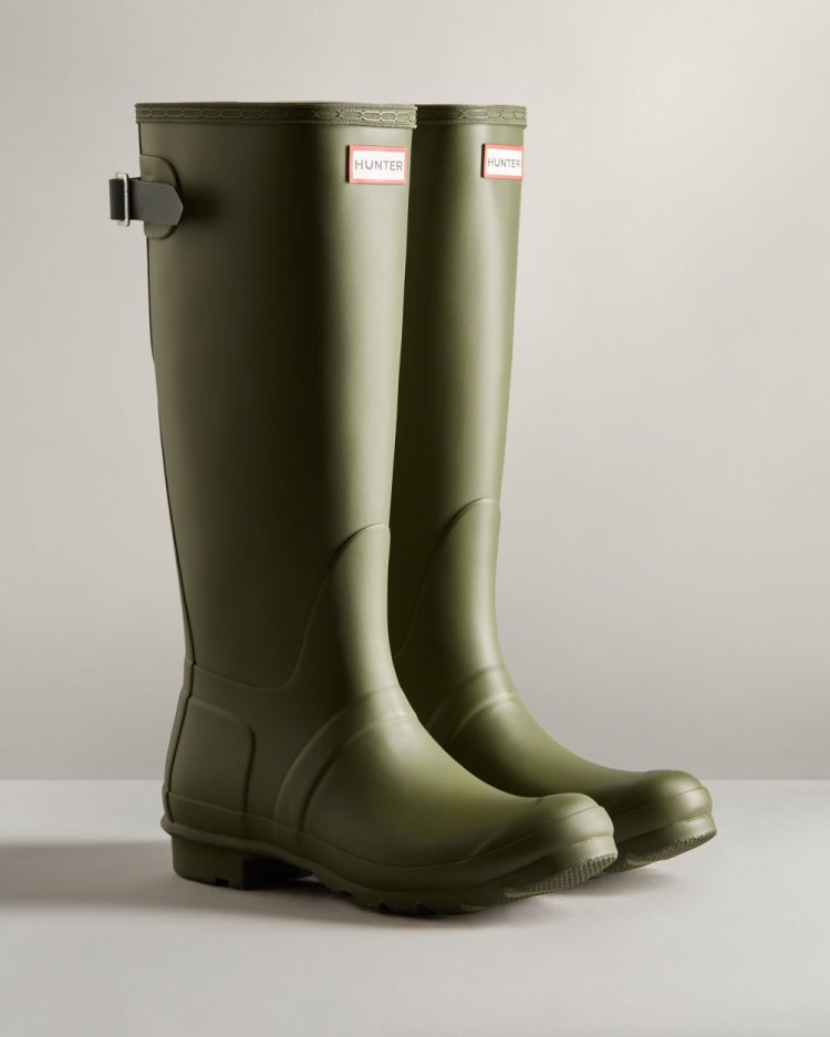 Hunter Hohe Back Adjustable Rain Boot Verstellbare Regenstiefel Damen Olivgrün Grün Deutschland | 1IDVP6V