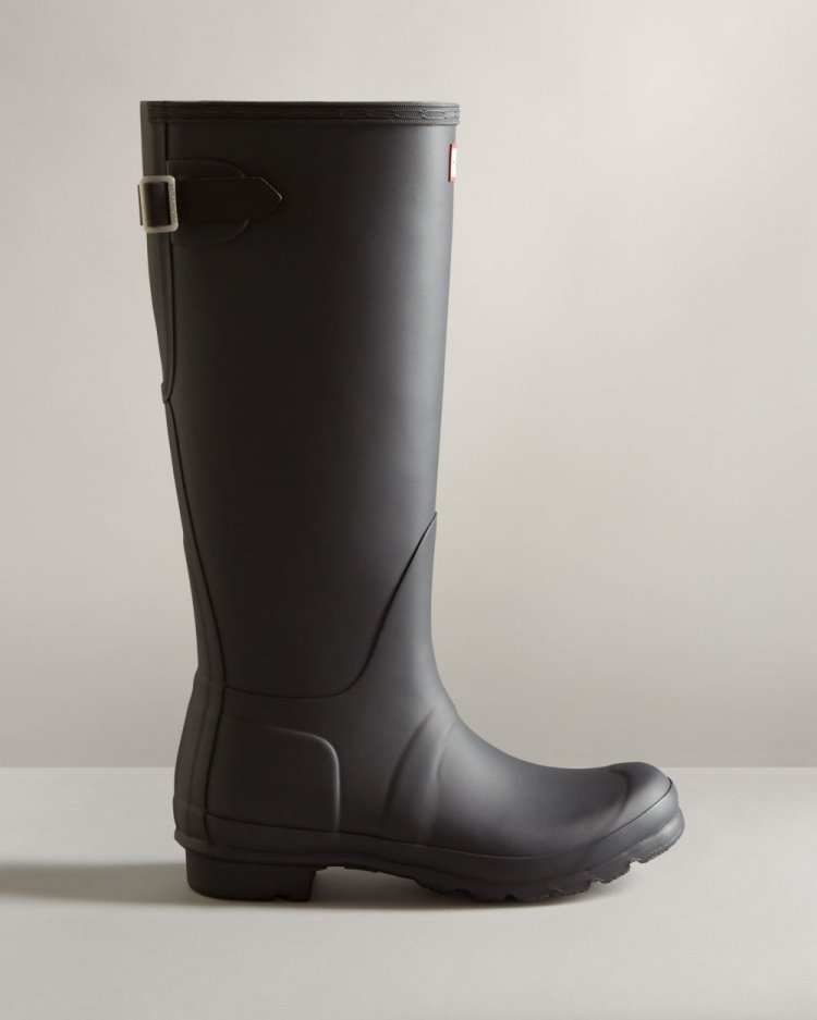 Hunter Hohe Back Adjustable Two-Tone Rain Boot Hohe Regenstiefel Damen Schwarz Schwarz Deutschland | 64P4XWW