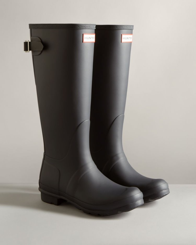 Hunter Hohe Back Adjustable Two-Tone Rain Boot Verstellbare Regenstiefel Damen Schwarz Schwarz Deutschland | X4891E3