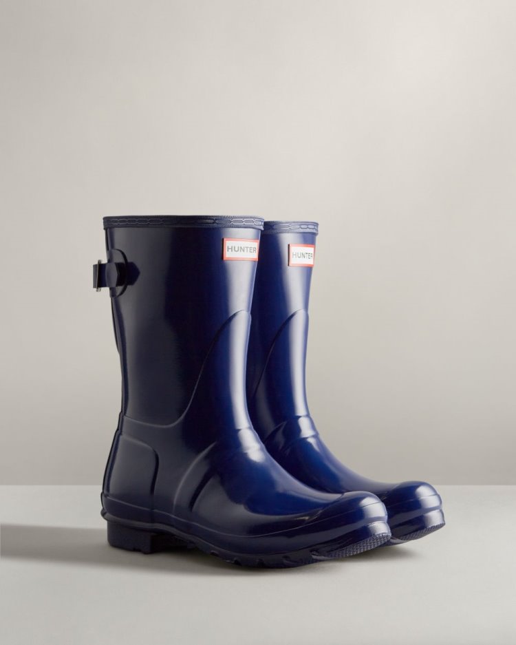 Hunter Kurzes Back Adjustable Gloss Rain Boot Kurze Regenstiefel Damen Blau Deutschland | K8KWWAS