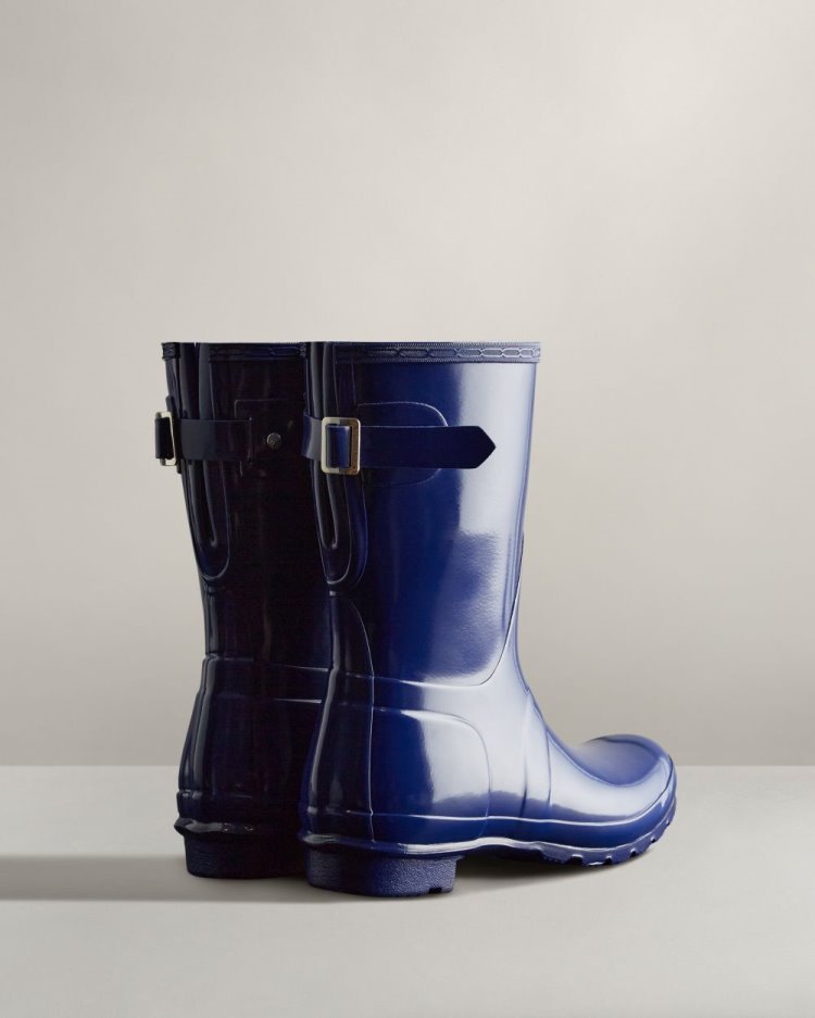 Hunter Kurzes Back Adjustable Gloss Rain Boot Kurze Regenstiefel Damen Blau Deutschland | K8KWWAS