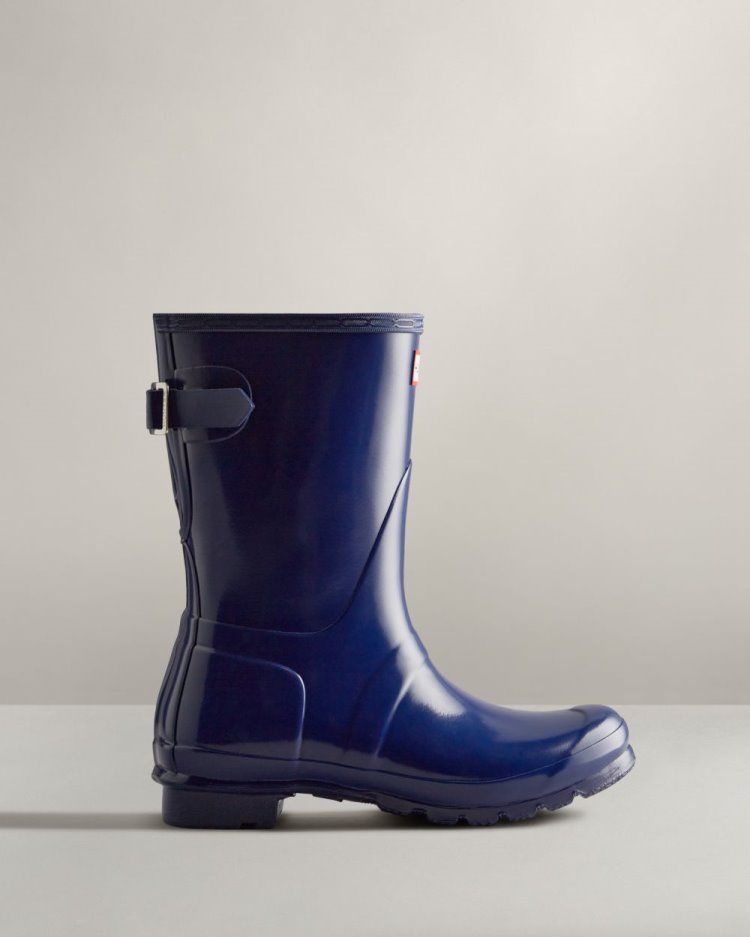 Hunter Kurzes Back Adjustable Gloss Rain Boot Kurze Regenstiefel Damen Blau Deutschland | K8KWWAS