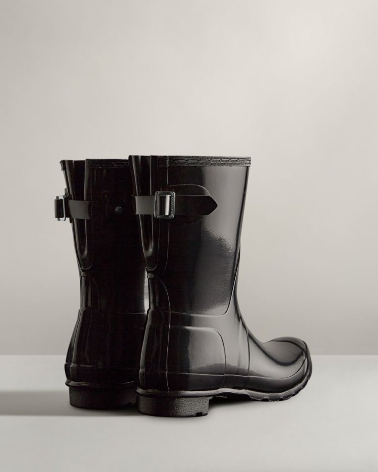 Hunter Kurzes Back Adjustable Gloss Rain Boot Kurze Regenstiefel Damen Schwarz Deutschland | W4BRLSW