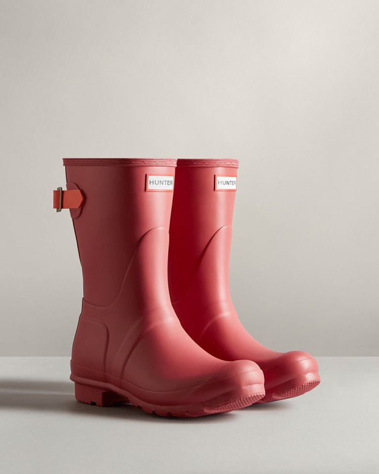 Hunter Kurzes Back Adjustable Rain Boot Verstellbare Regenstiefel Damen Rosa Orange Deutschland | 4MWEHSH