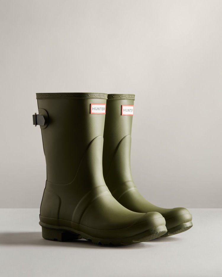 Hunter Kurzes Back Adjustable Rain Boot Kurze Regenstiefel Damen Olivgrün Grün Deutschland | EIGJJGX