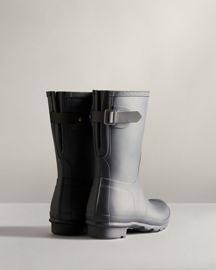 Hunter Kurzes Back Adjustable Two-Tone Rain Boot Kurze Regenstiefel Damen Schwarz Schwarz Deutschland | 7VNFTL1