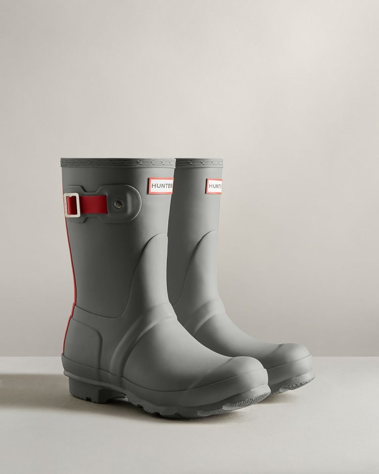 Hunter Kurzes Insulated Rain Boot Kurze Regenstiefel Damen Grau Rot Deutschland | CEN06IJ