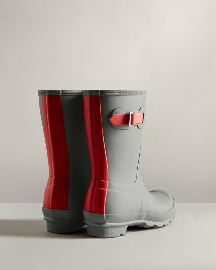 Hunter Kurzes Insulated Rain Boot Kurze Regenstiefel Damen Grau Rot Deutschland | CEN06IJ