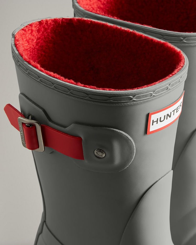 Hunter Kurzes Insulated Rain Boot Kurze Regenstiefel Damen Grau Rot Deutschland | CEN06IJ