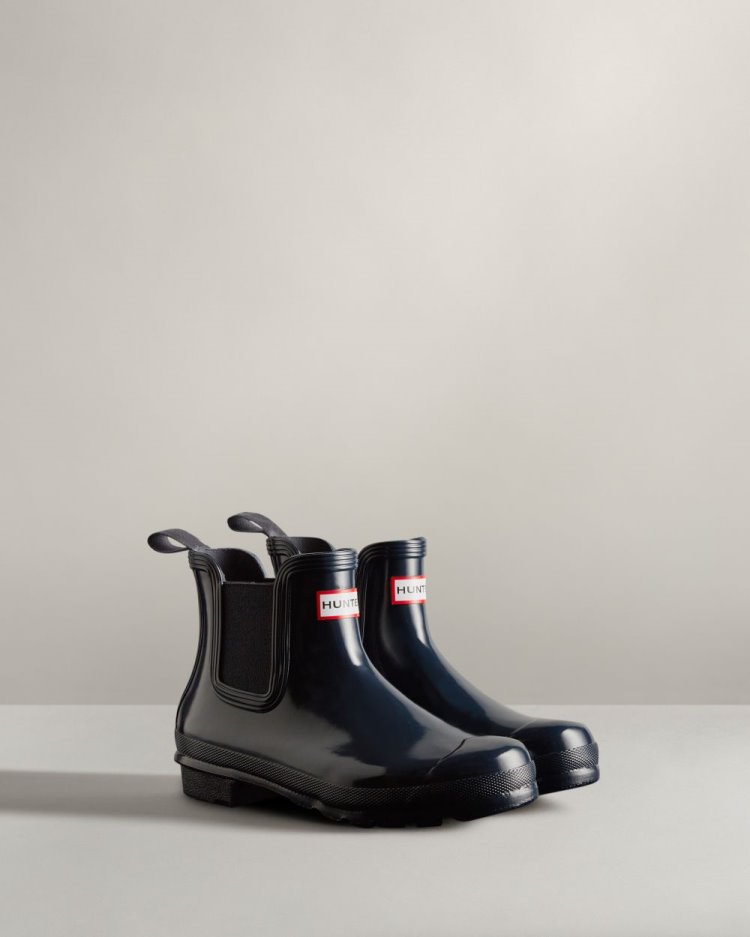 Hunter Original Gloss Chelsea Boot Chelsea Stiefel Damen Navy Deutschland | F60AWAM