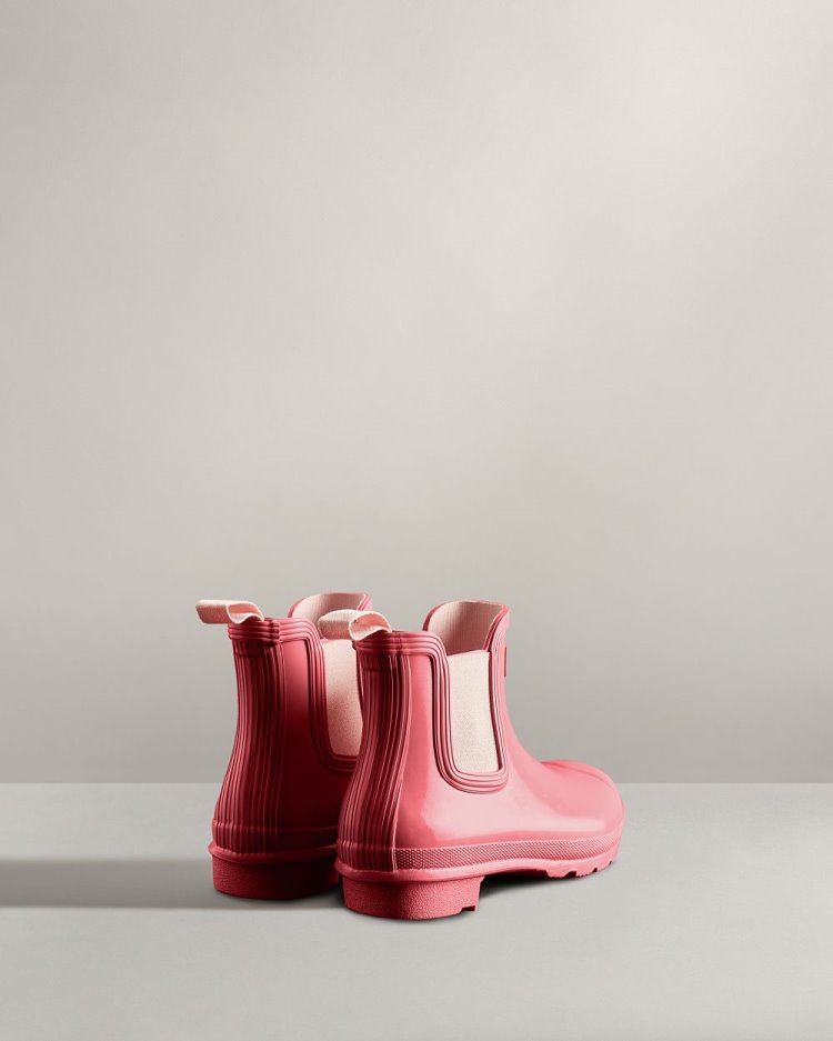 Hunter Original Gloss Chelsea Boot Chelsea Stiefel Damen Rosa Rosa Deutschland | P4F05CY