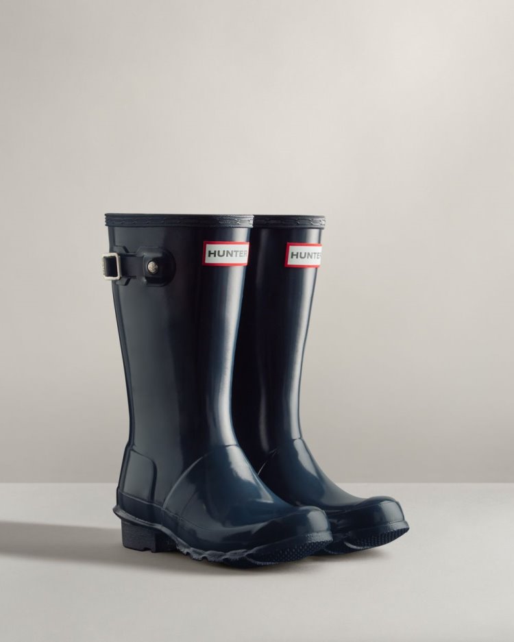 Hunter Original Gloss Rain Boot Kurze Regenstiefel Kinder Navy Deutschland | DZL6M1L