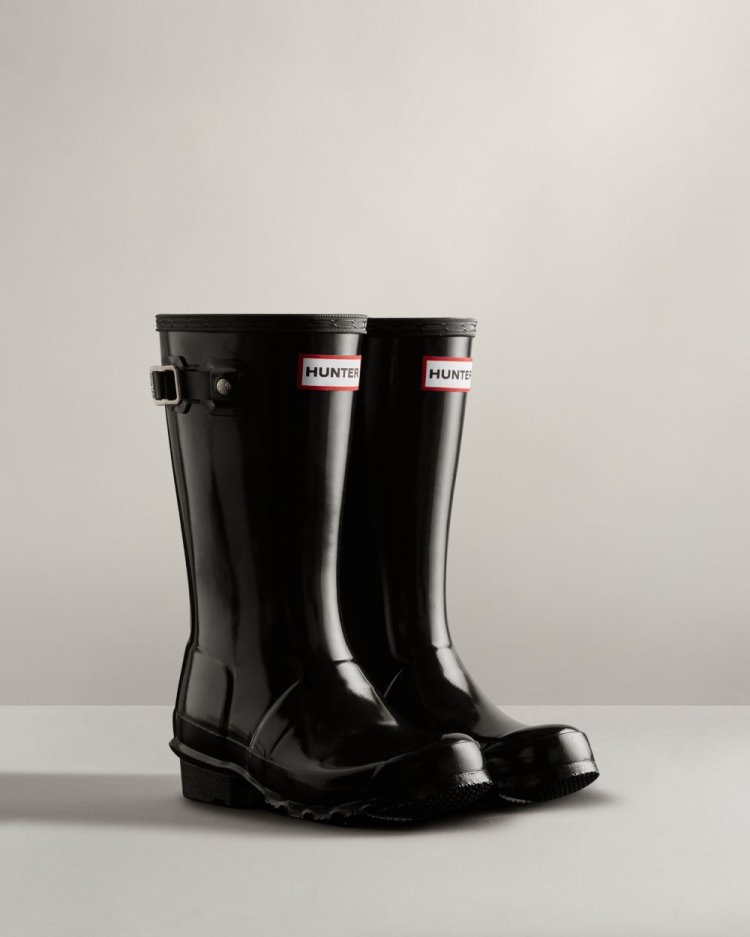 Hunter Original Gloss Rain Boot Kurze Regenstiefel Kinder Schwarz Deutschland | OBHAXCS