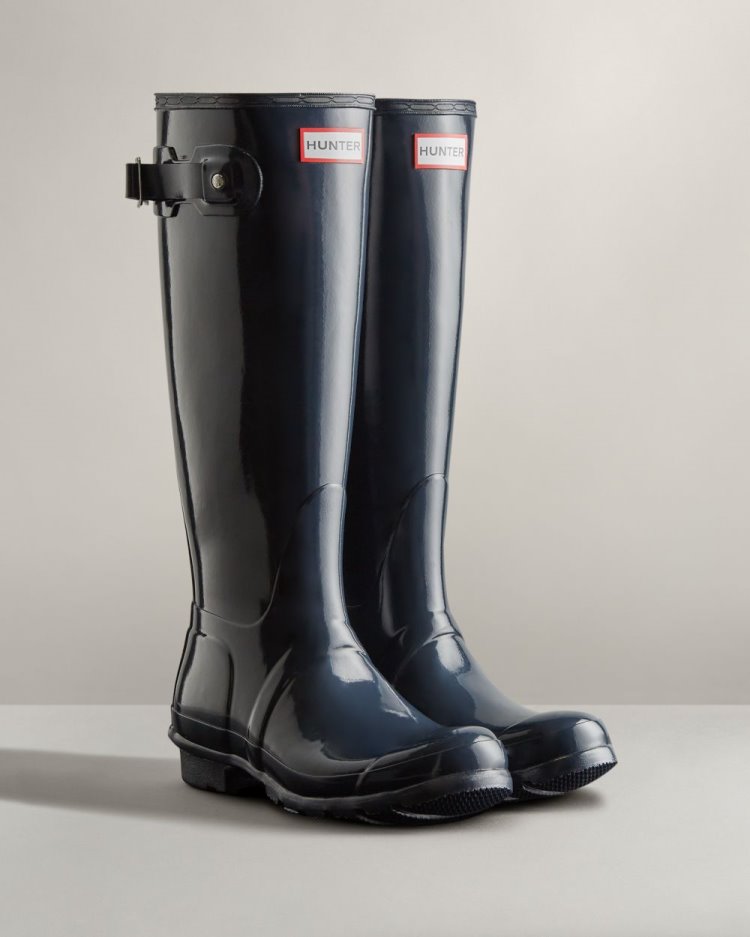 Hunter Original Hohe Gloss Rain Boot Hohe Regenstiefel Damen Navy Deutschland | 3UB71LX