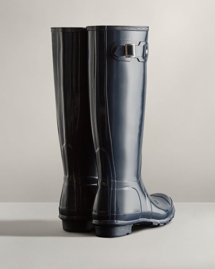 Hunter Original Hohe Gloss Rain Boot Hohe Regenstiefel Damen Navy Deutschland | 3UB71LX