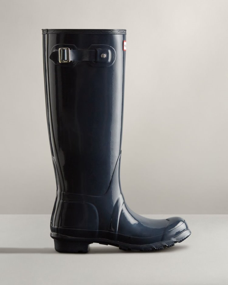 Hunter Original Hohe Gloss Rain Boot Hohe Regenstiefel Damen Navy Deutschland | 3UB71LX