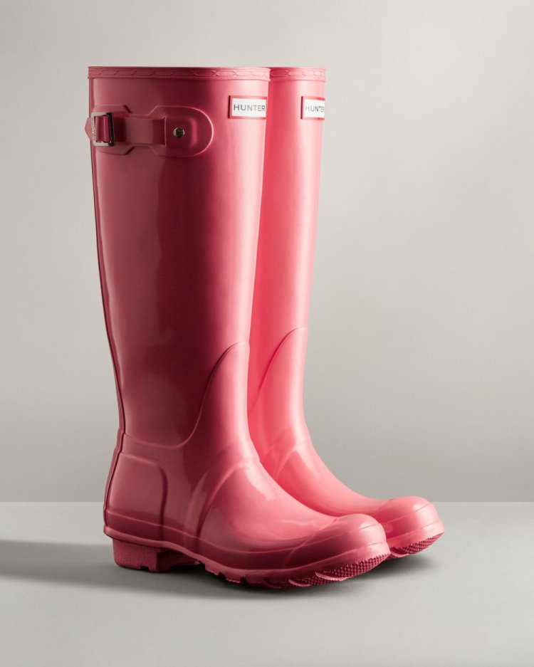 Hunter Original Hohe Gloss Rain Boot Hohe Regenstiefel Damen Rosa Deutschland | 7PH1XW3