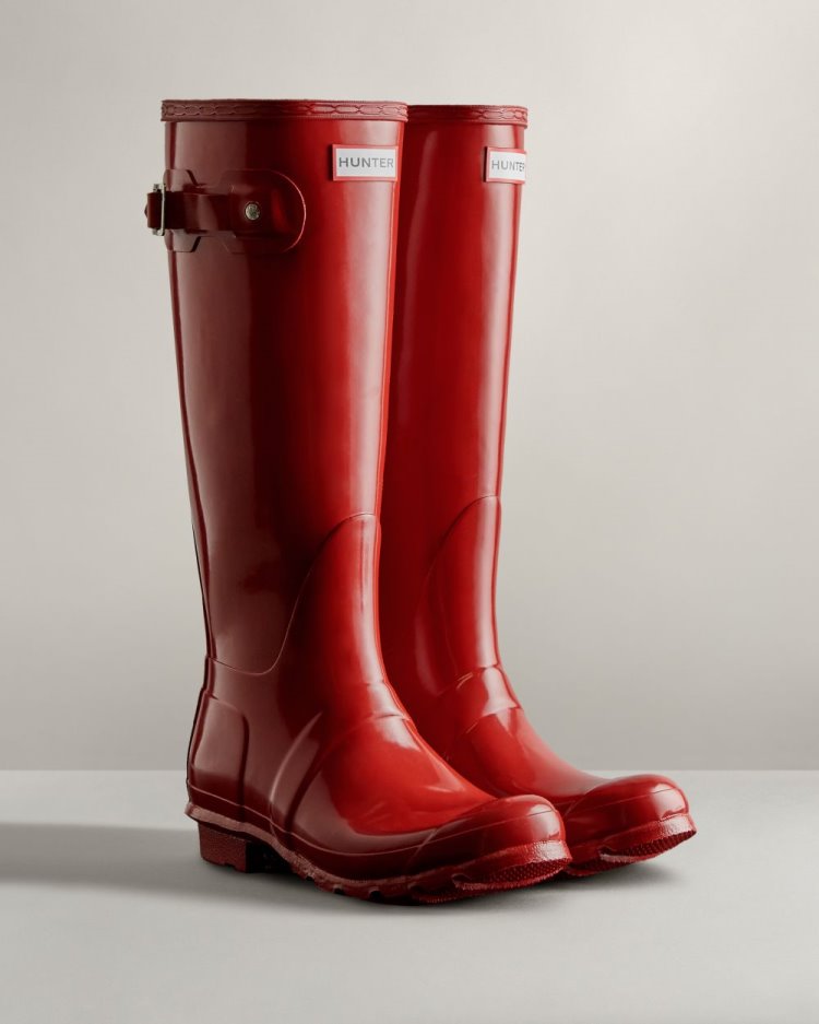 Hunter Original Hohe Gloss Rain Boot Hohe Regenstiefel Damen Rot Deutschland | EZ6EXGP