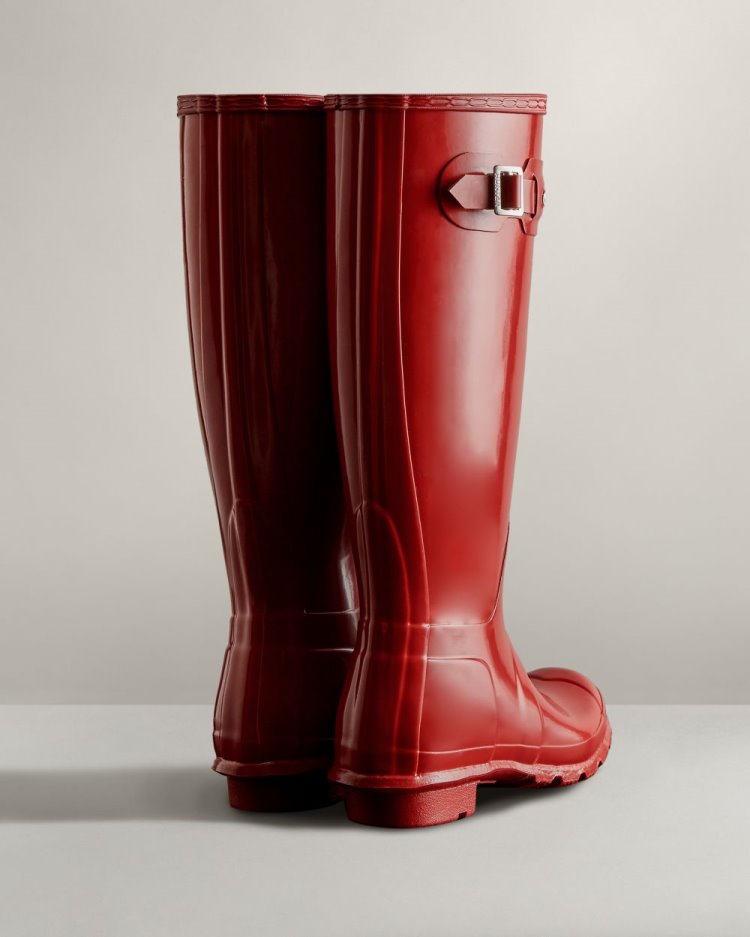 Hunter Original Hohe Gloss Rain Boot Hohe Regenstiefel Damen Rot Deutschland | EZ6EXGP